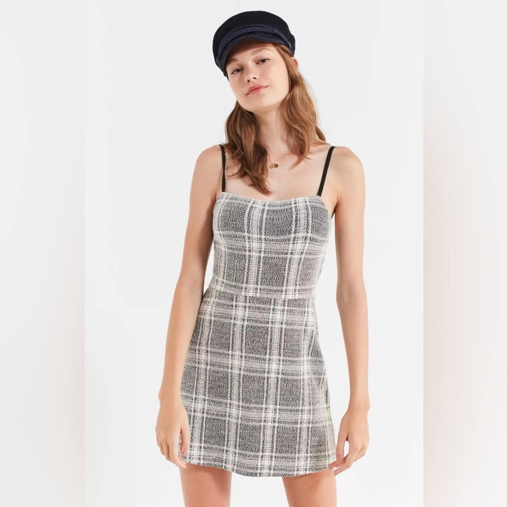 Urban Outfitters Black And White Plaid Gingham Mini‎ Dress Sz M